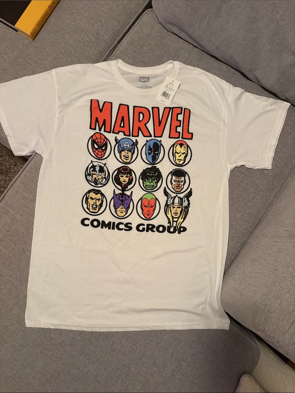 Marvel White Short Sleeve Tee with Multicolor Comic Character Graphics